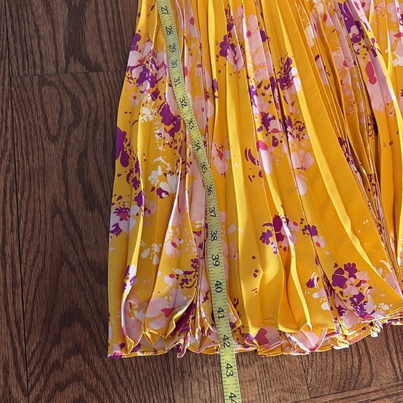 Nanette Laporte high smocked neck / waist accordion midi dress yellow purple 12 - Picture 12 of 12